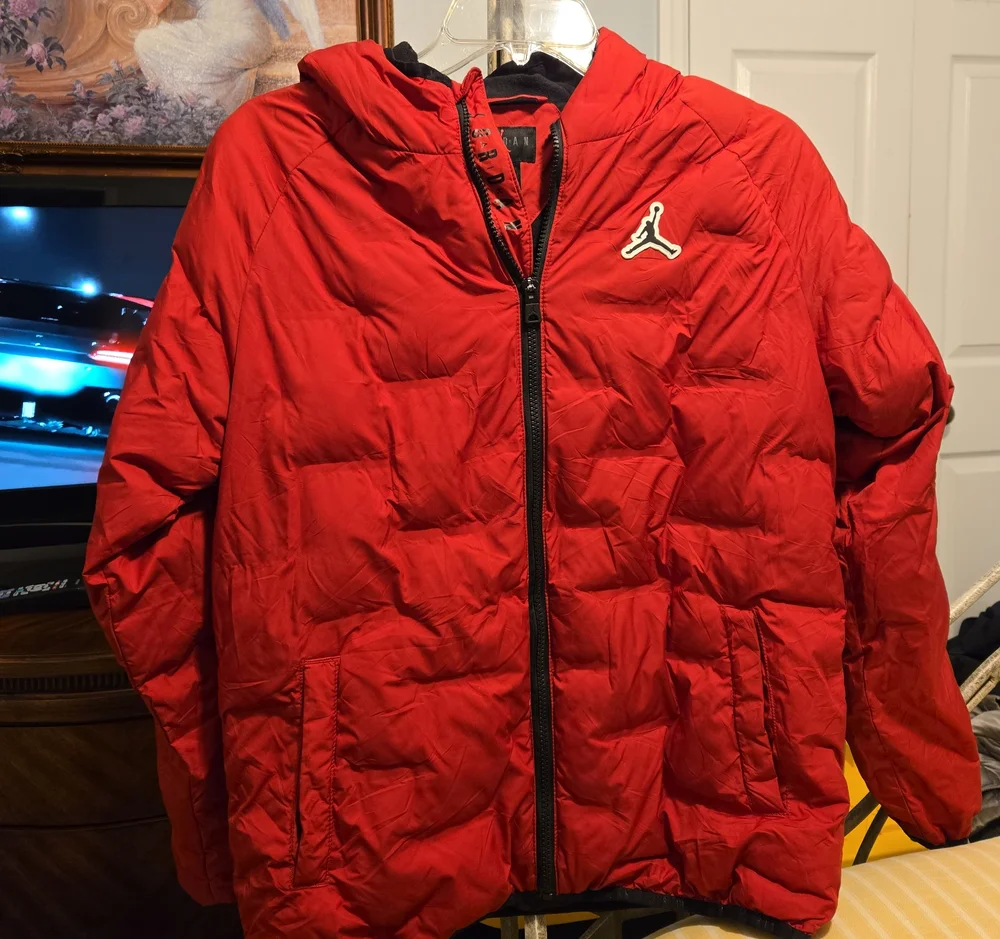 Jordan Red Hooded Quilted Puffer Jacket with Jumpman Patch